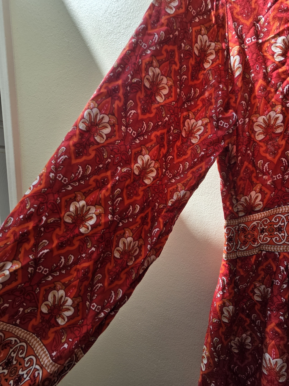 Red Floral Boho Wrap Midi Dress - Picture 4 of 7